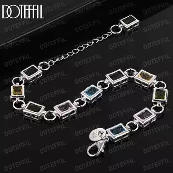 Браслет из стерлингового серебра 925 пробы с квадратной инкрустацией из разноцветного циркония класса ААА, модные свадебные украшения 20CM