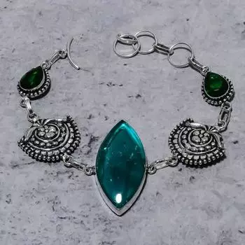 Браслет из стерлингового серебра 925 пробы с натуральным индиколитом, турмалином и диопсидом, 8 дюймов u7n26