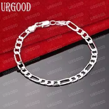 Браслет из стерлингового серебра 925 пробы с боковой цепочкой 6 мм, свадебные украшения 20cm