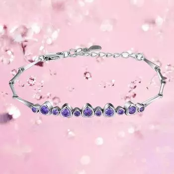 Браслет из стерлингового серебра 925 пробы с сердечками, украшения для рук, корейские аксессуары, серебряный браслет 925 фиолетовый