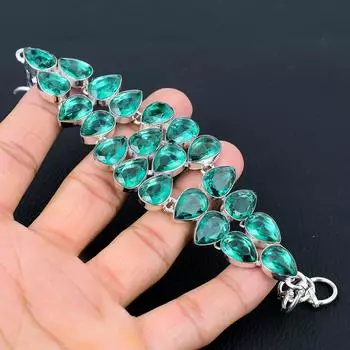 Браслет из стерлингового серебра 925 пробы с зеленым апатитом ручной работы, серебряный браслет с драгоценным камнем, браслет с зеленым апатитом, браслет унисекс с зеленым апатитом 8 зелёный