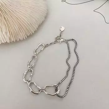 Браслет из стерлингового серебра 925 пробы с неровными кругами для женщин, асимметричный браслет из тайского серебра с геометрическим узором S-B172