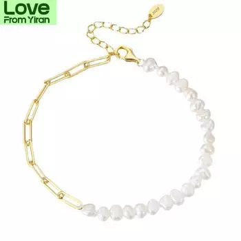 Браслет из стерлингового серебра 925 пробы с натуральным пресноводным жемчугом в стиле барокко 17CM