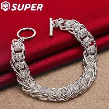 Браслет из стерлингового серебра 925 пробы с несколькими кругами, свадебные украшения с подвесками 20cm