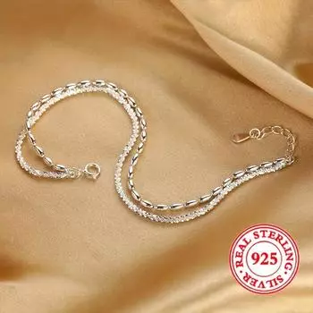 Браслет из стерлингового серебра 925 пробы с бусинами, роскошный цыганский рисовый бисер, двухслойный ретро-браслет из бусин