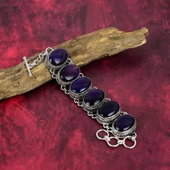Браслет из стерлингового серебра 925 пробы с фиолетовым лабрадоритом и регулируемой цепочкой, ювелирные изделия ручной работы с драгоценными камнями, браслет на День памяти Adjustable with 8 inches фиолетовый