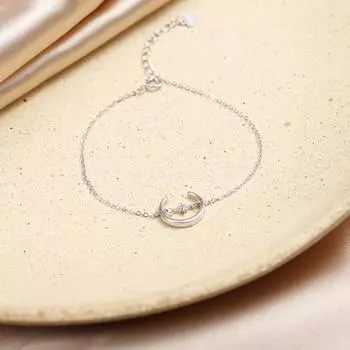 Браслет из стерлингового серебра 925 пробы с гальваническим покрытием из 14-каратного золота с бриллиантами и звездами и луной, персонализированный модный браслет с восьмиконечной звездой Adjustable size