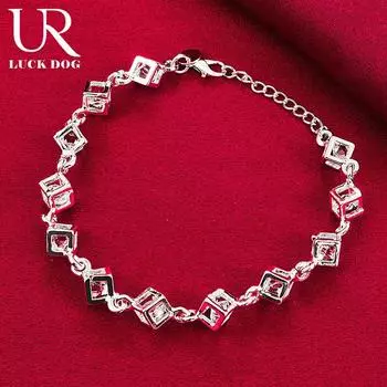 Браслет из стерлингового серебра 925 пробы с квадратным цирконием, модные свадебные украшения 20CM