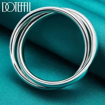 Браслет из стерлингового серебра 925 пробы с гладким двойным кольцом, модные ювелирные изделия 8.5cm