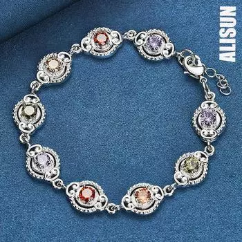 Браслет из стерлингового серебра 925 пробы с подвесками и цирконием цвета ААА, модные свадебные украшения 20CM