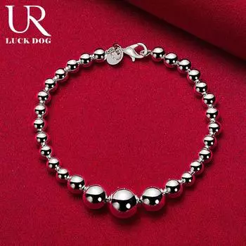 Браслет из стерлингового серебра 925 пробы с гладким градиентом и большими круглыми бусинами, модные свадебные украшения 20CM