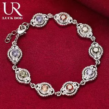 Браслет из стерлингового серебра 925 пробы с подвесками и цирконием цвета ААА, модные свадебные украшения 20CM