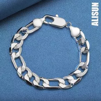 Браслет из стерлингового серебра 925 пробы с боковой цепочкой 12 мм, модные свадебные украшения 20CM