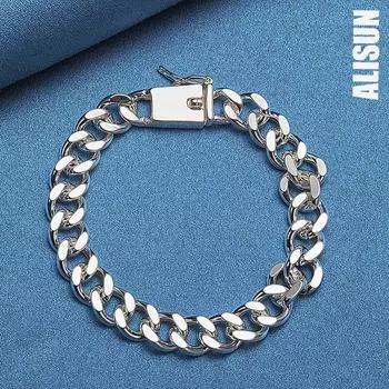 Браслет из стерлингового серебра 925 пробы с боковой цепочкой 10 мм, модные свадебные украшения 20CM