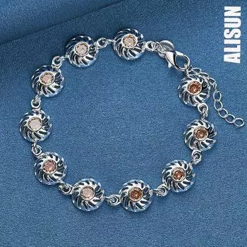 Браслет из стерлингового серебра 925 пробы с круглым цирконием AAA, модные свадебные украшения 20CM