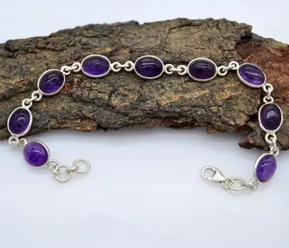 Браслет из стерлингового серебра 925 пробы с аметистом фиолетового цвета, овальная форма кабошона, натуральный ларимар, браслет в подарок для женщин (20 центов) 7.25 фиолетовый