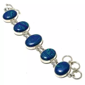Браслет из стерлингового серебра 925 пробы с натуральным медным синим бирюзовым камнем 7-8 дюймов R1H02