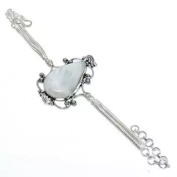 Браслет из стерлингового серебра 925 пробы с натуральным радужным лунным камнем 7-8 дюймов s8W05