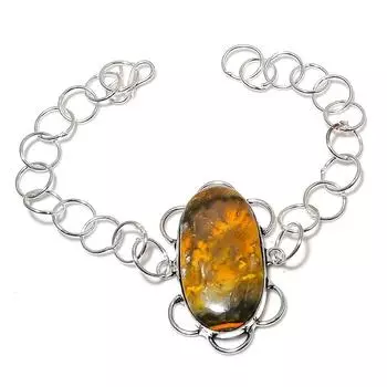 Браслет из стерлингового серебра 925 пробы с натуральным драгоценным камнем шмельная яшма 7–8 дюймов N1I59