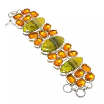 Браслет из стерлингового серебра 925 пробы с натуральной шмельной яшмой и цитином, 7–8 дюймов, Q7l62