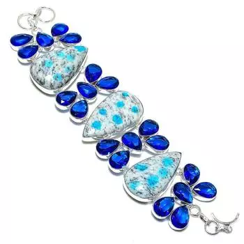 Браслет из стерлингового серебра 925 пробы с натуральным синим азуритом K2 и топазом, 7–8 дюймов T0E79