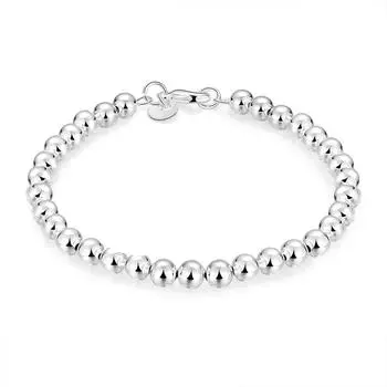 Браслет из стерлингового серебра 925 пробы с бусинами 6 мм, модные свадебные украшения 20CM
