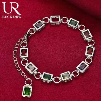 Браслет из стерлингового серебра 925 пробы с квадратной инкрустацией из разноцветного циркония класса ААА, модные свадебные украшения 20CM