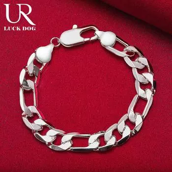 Браслет из стерлингового серебра 925 пробы с боковой цепочкой 12 мм, модные свадебные украшения 20CM