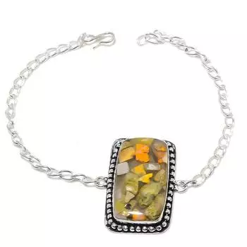 Браслет из стерлингового серебра 925 пробы с натуральным драгоценным камнем шмельная яшма 7-8 дюймов t0O95