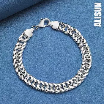 Браслет из стерлингового серебра 925 пробы с боковой цепочкой 10 мм, модные свадебные украшения 20CM