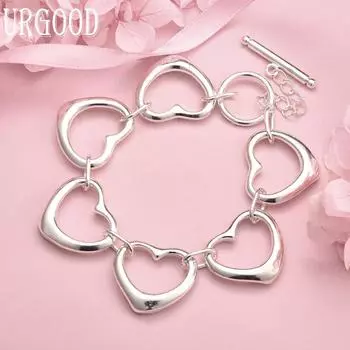 Браслет из стерлингового серебра 925 пробы с шестью сердечками, модные свадебные украшения 20CM