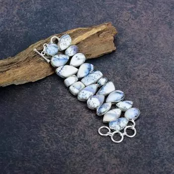 Браслет из стерлингового серебра 925 пробы с опалом дендритом, браслет из драгоценных камней ручной работы, подарок на день рождения Adjustable with 8 inches синий