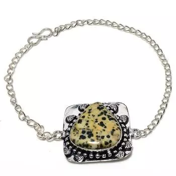Браслет из стерлингового серебра 925 пробы с натуральным далматинским яшмом, 7–8 дюймов i2z33