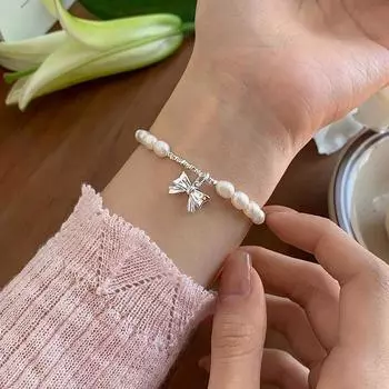 Браслет из стерлингового серебра 925 пробы с бантиком из маленьких кусочков серебра Женский жемчужный браслет Нишевый браслет Расширенный доступный доступный роскошный модный серебряный браслет 925