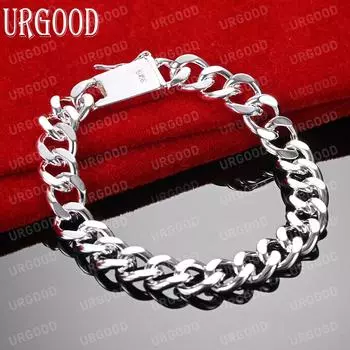 925 стерлингового серебра 10 мм боковой браслет-цепочка модные свадебные украшения 20CM