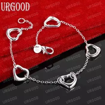 Браслет из стерлингового серебра 925 пробы с пятью сердечками, модные свадебные украшения 20CM