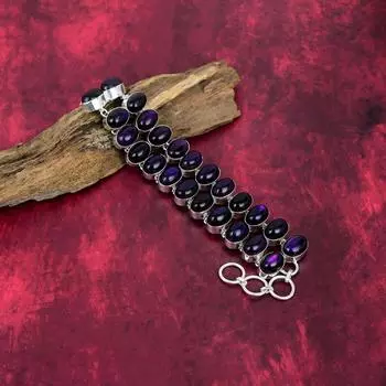 Браслет из стерлингового серебра 925 пробы с фиолетовым лабрадоритом и регулируемой цепочкой, ювелирные изделия ручной работы с драгоценными камнями, браслет на День памяти Adjustable with 8 inches синий