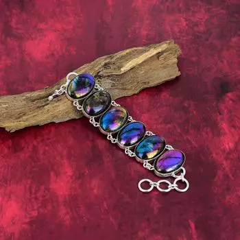 Браслет из стерлингового серебра 925 пробы с лабрадоритом Aura Flash с регулируемой цепочкой, ювелирные изделия ручной работы с драгоценными камнями, браслет на День памяти Adjustable with 8 inches синий
