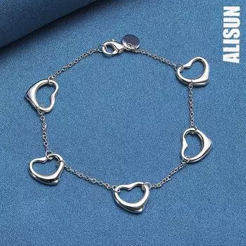 Браслет из стерлингового серебра 925 пробы с пятью сердечками, модные свадебные украшения 20CM