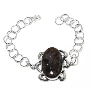 Браслет из стерлингового серебра 925 пробы с натуральным камнем Ларвикит, 7-8 дюймов, J5H85