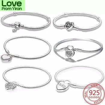 Браслет из стерлингового серебра 925 пробы с замком в форме сердца «Клятвы вечной любви» в виде розового сердца, подарок на годовщину свадьбы 20cm