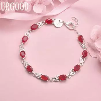 Браслет из стерлингового серебра 925 пробы с красным цирконием AAA, модные свадебные украшения 20CM