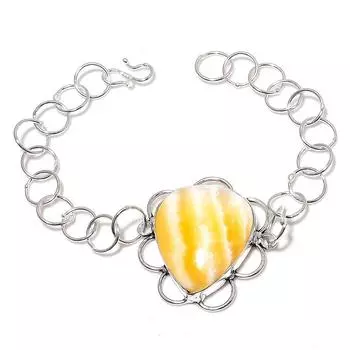 Браслет из стерлингового серебра 925 пробы с натуральным желтым авантюрином, 7–8 дюймов, V8i94