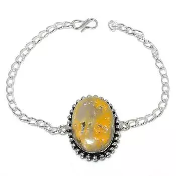 Браслет из стерлингового серебра 925 пробы с натуральным драгоценным камнем шмельная яшма 7–8 дюймов Y8u02