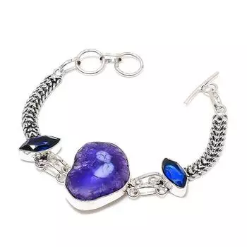 Браслет из стерлингового серебра 925 пробы с синим солнечным кварцем и синим топазом, 7–8 дюймов e7Y54 синий