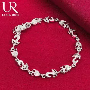 Браслет из стерлингового серебра 925 пробы с изображением совы и лисы из циркония класса ААА, модные свадебные украшения 20CM