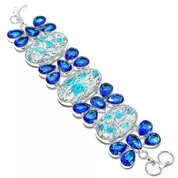 Браслет из стерлингового серебра 925 пробы с натуральным синим азуритом K2 и топазом, 7–8 дюймов, C4N30