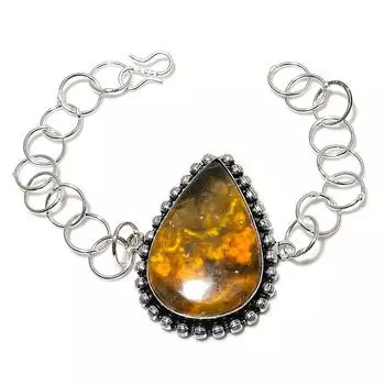 Браслет из стерлингового серебра 925 пробы с натуральным драгоценным камнем шмельная яшма 7-8 дюймов a2j45