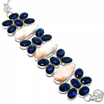 Браслет из стерлингового серебра 925 пробы с натуральным оранжевым сколецитом и топазом, 7–8 дюймов J2i33