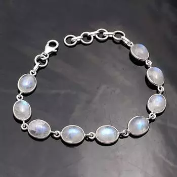Браслет из стерлингового серебра 925 пробы с лунным камнем, браслет ручной работы, подарок для нее, серебряные украшения, подарок на годовщину 7 inch